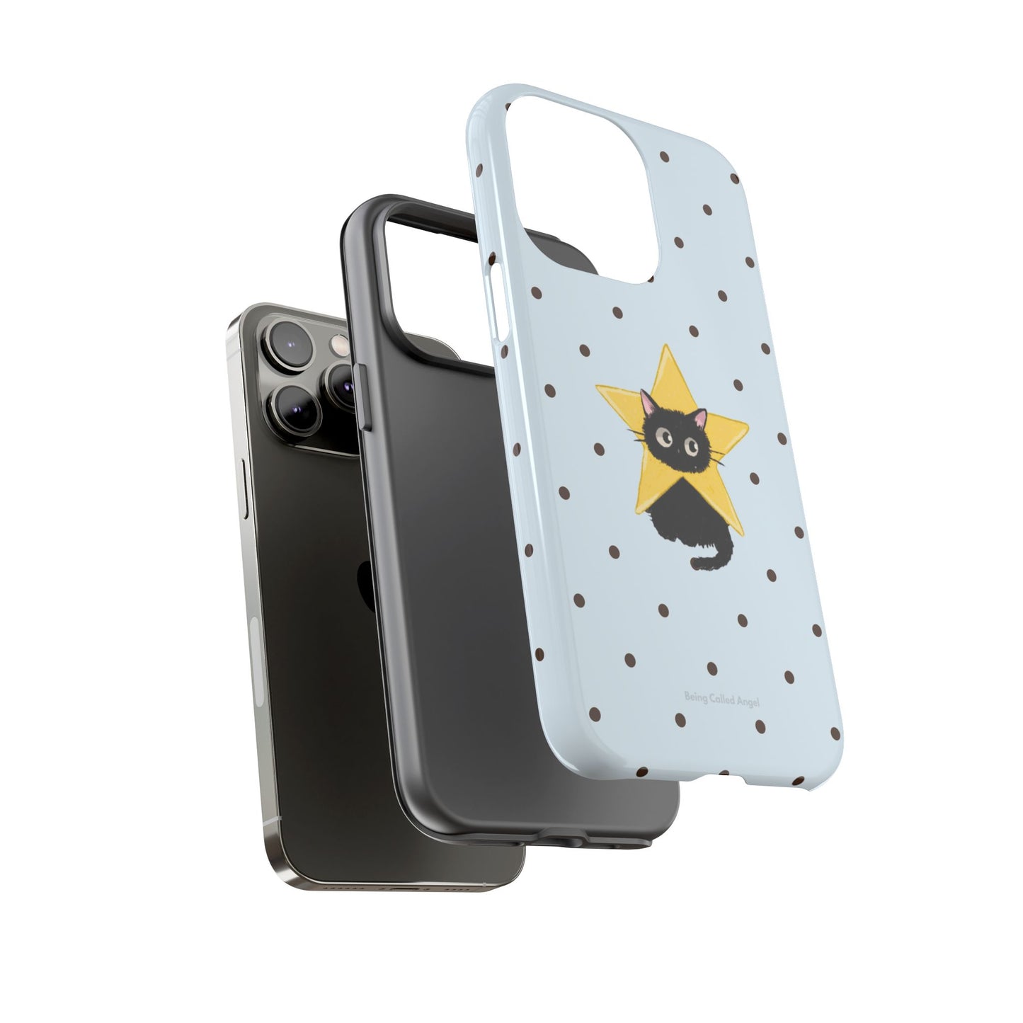 Stary Black Cat Blue Polka Dot Phone Case