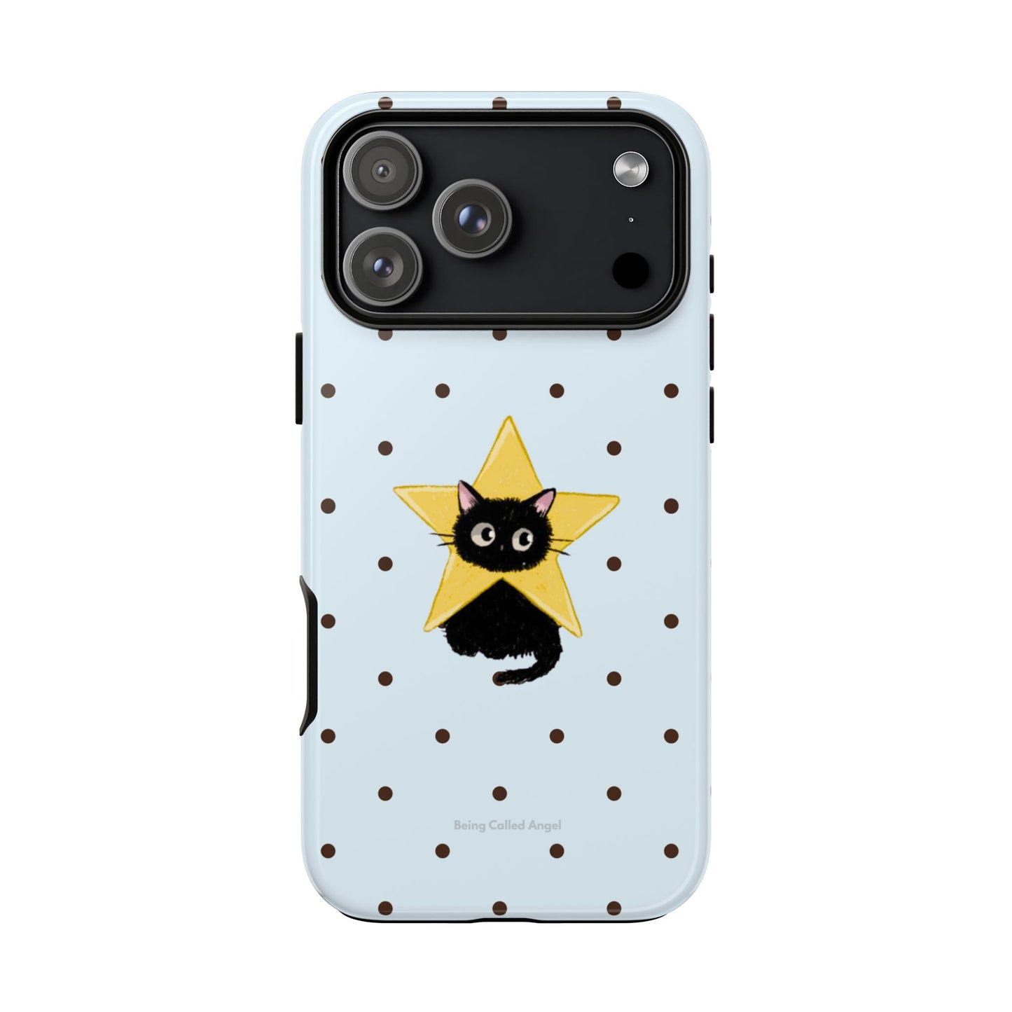 Stary Black Cat Blue Polka Dot Phone Case
