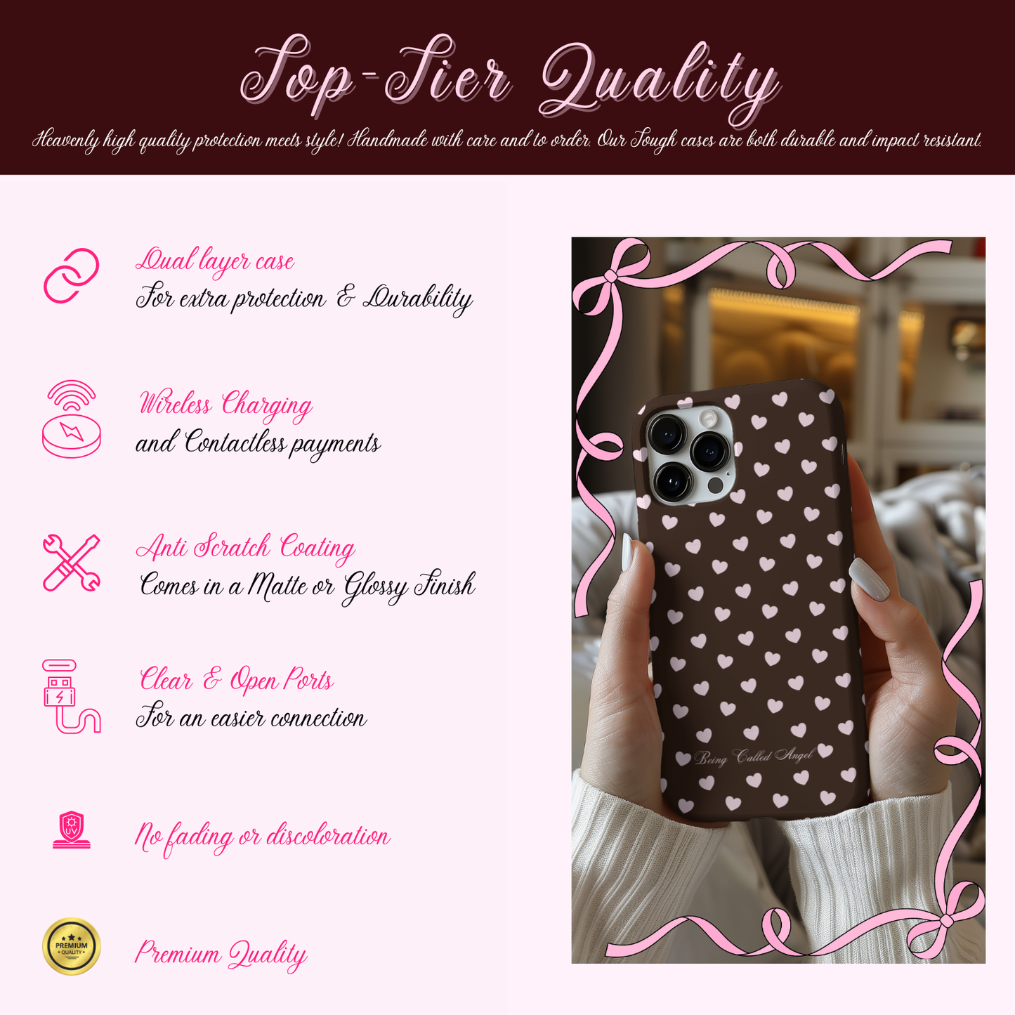 Chocolate Fudge Pink Heart Polka Phone Case