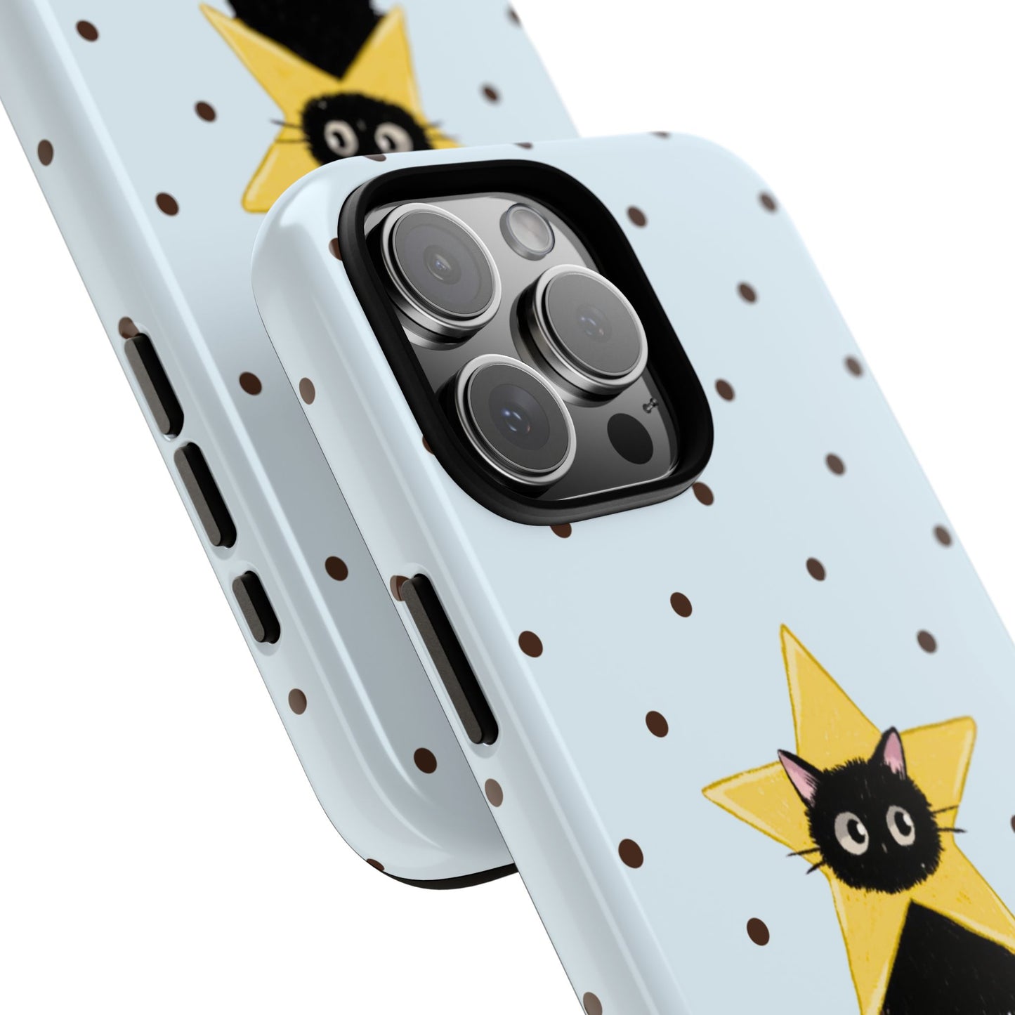 Stary Black Cat Blue Polka Dot Phone Case