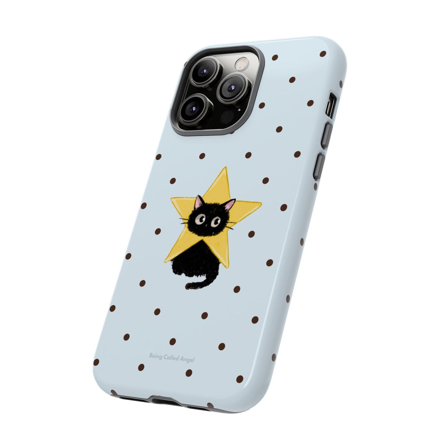 Stary Black Cat Blue Polka Dot Phone Case