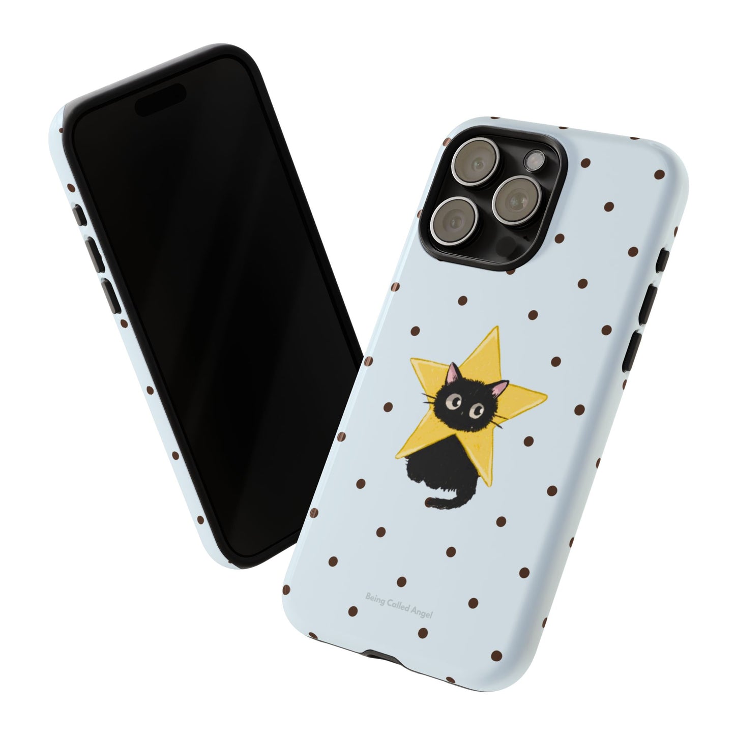 Stary Black Cat Blue Polka Dot Phone Case